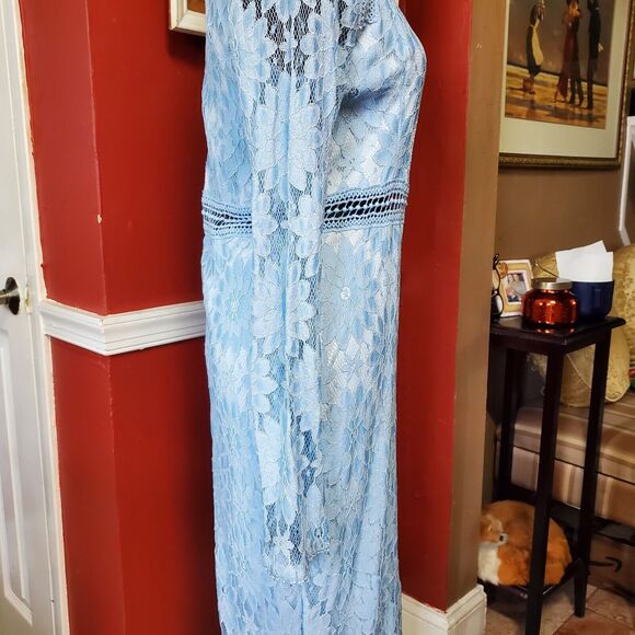 Pretty LittleThing Womens Floral Blue Lace 8 Dress Dusty Blue Transparent NWOT - Picture 11 of 16